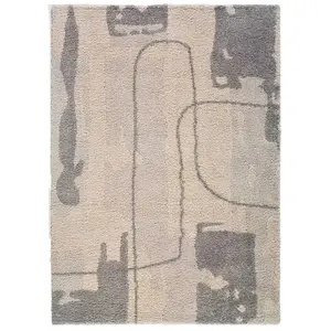 Atticgo Tapis shaggy de style abstrait en tons gris, 80x150 cm pas cher