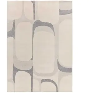 Atticgo Tapis abstrait rétro à poils courts en tons crème et gris, 133x190 cm pas cher