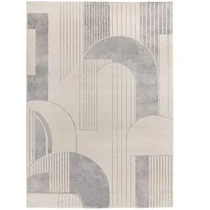 Atticgo Tapis géométrique à poils courts en tons crème et gris, 80x150 cm pas cher