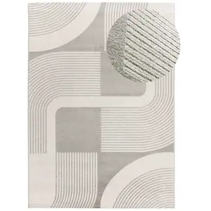 Atticgo Tapis géométrique avec relief intérieur argent, 80 x 150 cm FLORA pas cher