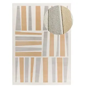 Atticgo Tapis géométrique avec relief intérieur argent, 80 x 150 cm FLORA pas cher
