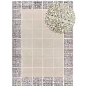 Atticgo Tapis géométrique avec relief intérieur blanc, 133 x 190 cm FLORA pas cher