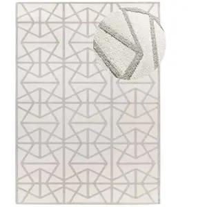 Atticgo Tapis géométrique avec relief intérieur argent, 80 x 150 cm FLORA pas cher