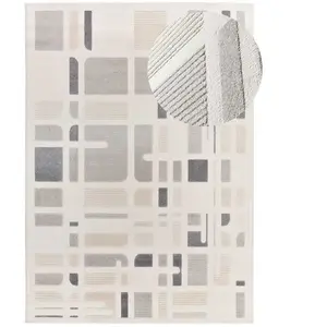 Atticgo Tapis géométrique à poils courts avec relief en tons crème, 133x190 cm pas cher
