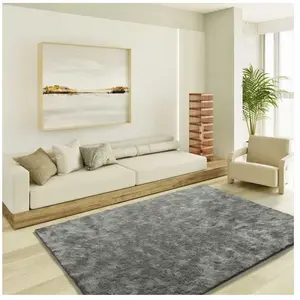 ATTICGO Tapis shaggy uni intérieur anthracite, 140 x 200 cm ROMA pas cher