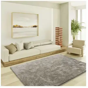 ATTICGO Tapis shaggy uni intérieur pierre, 140 x 200 cm ROMA pas cher