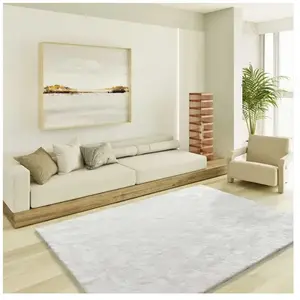 Atticgo Tapis shaggy uni blanc 60 x 110 cm pas cher