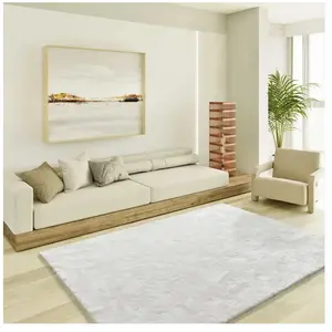 Atticgo Tapis shaggy uni blanc 80 x 150 cm pas cher