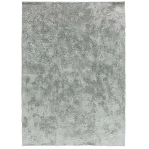 Atticgo Tapis shaggy uni argent 60 x 110 cm pas cher