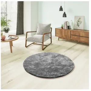 ATTICGO Tapis shaggy uni intérieur anthracite, diam.120 cm ROMA pas cher