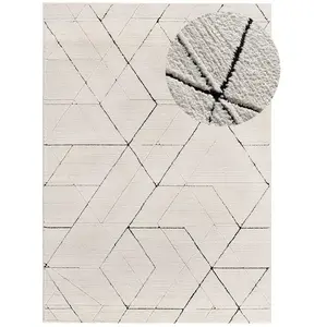 ATTICGO Tapis géométrique avec relief intérieur blanc, 80 x 150 cm TURIN pas cher