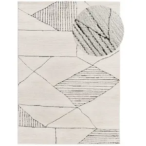 ATTICGO Tapis ethnique avec relief intérieur blanc, 120 x 170 cm TURIN pas cher