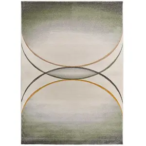 Atticgo Tapis moderne aux lignes ovales en tons gris et verts, 120x170 cm pas cher