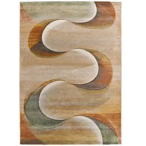 Atticgo Tapis abstrait aux formes ovales en tons de terre, 120x170 cm