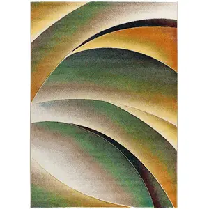 Atticgo Tapis abstrait aux formes courbes en tons beige et vert, 160x230 cm pas cher
