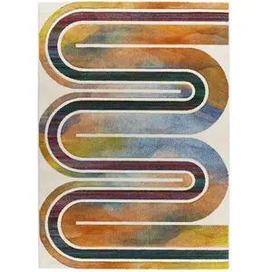 Atticgo Tapis de style rétro à poils courts en couleurs vives, 140x200 cm pas cher