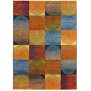 Comparateur de prix : Atticgo Tapis style rétro à poils courts et carreaux multicolores, 140x200 cm