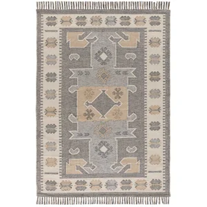 Atticgo Tapis kilim de style ethnique avec franges gris, 120X170 cm pas cher