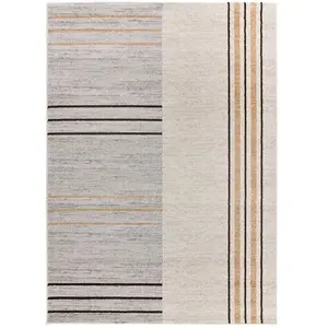 Atticgo Tapis géométrique à poils courts avec lignes gris et beige, 200x290 cm