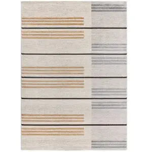 Atticgo Tapis ethnique à poils courts avec rayures gris et beige, 160x230 cm pas cher