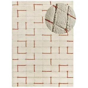 Atticgo Tapis shaggy géométrique intérieur rouille, 133 x 190 cm BRENDA pas cher