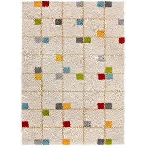 Atticgo Tapis shaggy à carreaux avec motifs multicouleur/blanc, 133x190 cm pas cher