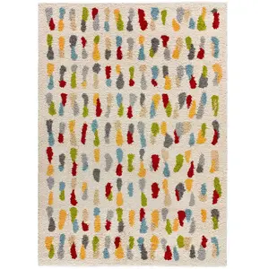 Atticgo Tapis shaggy géométrique à motifs multicouleur/blanc, 160x230 cm pas cher