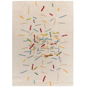 Atticgo Tapis shaggy géométrique à motifs multicouleur/blanc, 60x120 cm