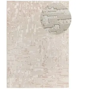 Atticgo Tapis abstrait à poils courts avec relief en tons crème, 200x290 cm