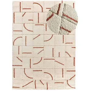 Atticgo Tapis shaggy géométrique intérieur rouille, 133 x 190 cm BRENDA pas cher