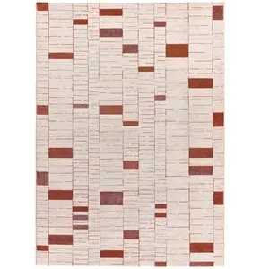 Atticgo Tapis géométrique à poils courts en beige et rouille, 80x150 cm pas cher
