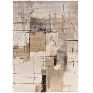 Atticgo Tapis abstrait à poils courts en tons beige et gris, 133x190 cm pas cher