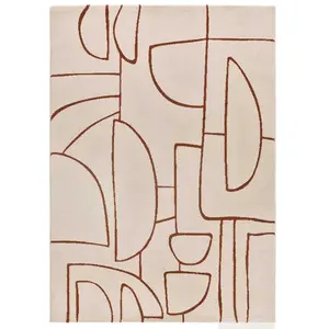 Atticgo Tapis géométrique à poils courts en beige et rouille, 160x230 cm pas cher