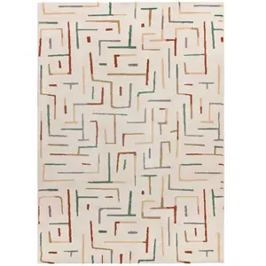Atticgo Tapis géométrique à poils courts tracés multicoleur/beige, 160x230 cm pas cher