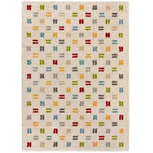 Atticgo Tapis shaggy géométrique à motifs multicouleur/blanc, 133x190 cm pas cher