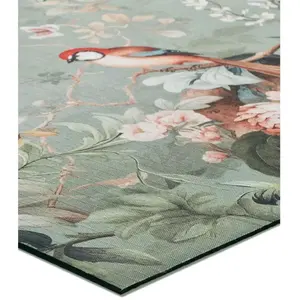 Tapis de cuisine lavable fleurs vert 52x100 cm