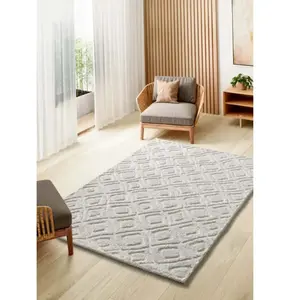 ATTICGO Tapis scandinave avec relief blanc 126 x 190 cm 51029 pas cher