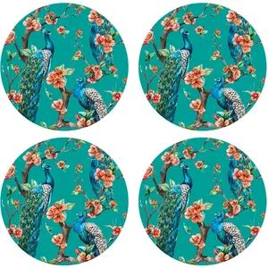 Floorart - 4 Sets de table Paon 8 multicolores - D.40 cm OS pas cher