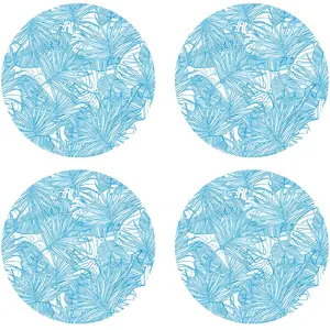 Floorart - 4 Sets de table Feuilles ronds bleus - D.40 cm T.U pas cher