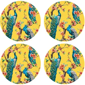 Floorart - 4 Sets de table paon 1 ronds 4 Sets de table paon 1 ronds multicolores - D.40 cm T.U pas cher