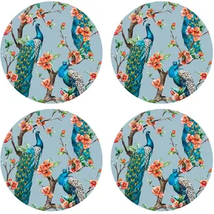 Floorart - 4 Sets de table paon 2 ronds multicolores - D.40 cm OS pas cher
