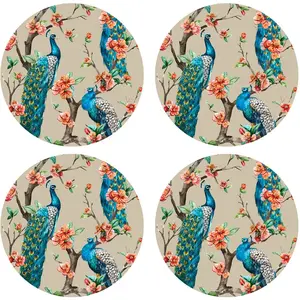 Floorart - 4 Sets de table Peacock ronds 3 multicolores - D.40 cm OS pas cher