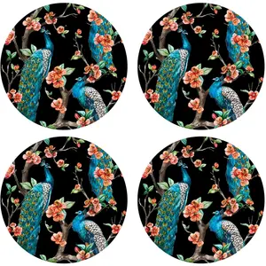 Floorart - 4 Sets de table Paon 7 multicolores - D.40 cm OS pas cher
