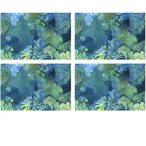 Floorart - 4 Sets de table rectangulaires fond de mer en marbre bleus - 30x45 cm T.U pas cher