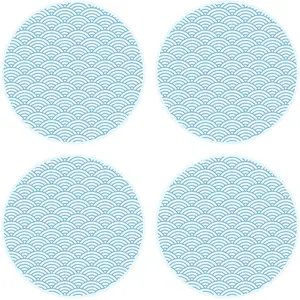 Floorart - 4 Sets de table ronds vagues japonaises 2 bleus - D.40 cm T... pas cher