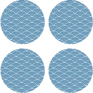 Floorart - 4 Sets de table ronds vagues japonaises 3 bleus - D.40 cm O... pas cher