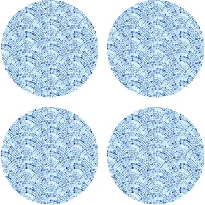 Floorart - 4 Sets de table Vagues mosaïques ronds bleus - D.40 cm OS pas cher