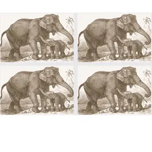 Floorart - 4 Sets de table rectangulaires éléphants sépia - 30x45 cm T.U pas cher