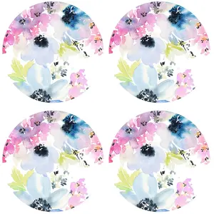 Floorart - 4 Sets de table ronds gravés fleurs aquarelle multicolores - D.40 cm OS pas cher