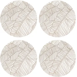 Floorart - 4 Sets de table ronds feuilles et lignes beiges - D.40 cm T.U pas cher